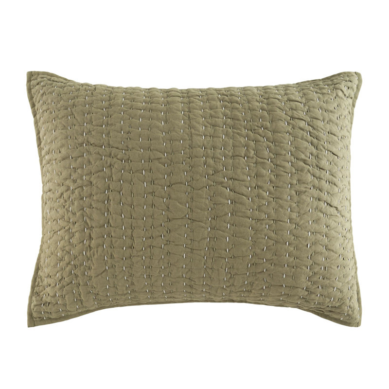 Taie décorative matelassée Deepali Kantha Olive