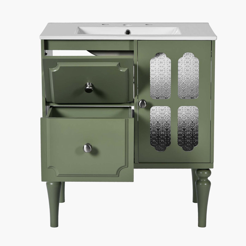 Retro Style 30'' Bathroom Vanity with Resin Sink Combo, Green