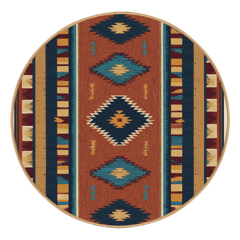  Tapis de style cowboy rétro lavable, Rond 4 pi