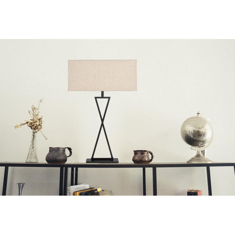Avory 64cm Rectangle Metal Narrow Table Lamp, Beige, Black