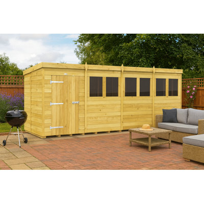 16ft x 5ft Pent Shed - Single Door without Windows