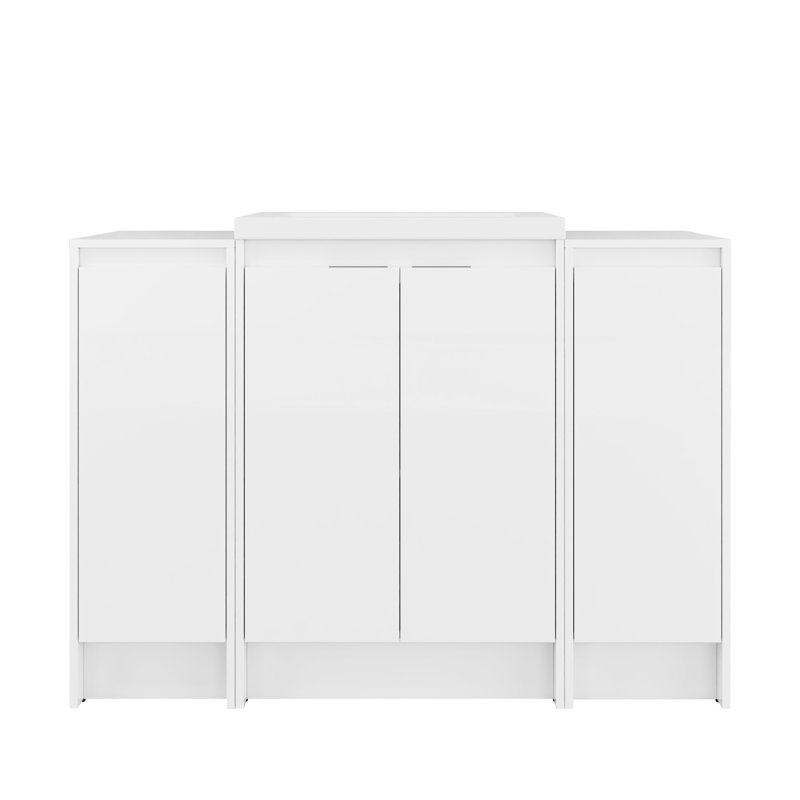 Meuble-lavabo autoportant de 48 po avec lavabo en résine, 2 casiers de rangement, charnières à fermeture douce, contreplaqué blanc brillant, plan de rangement, portes, extension