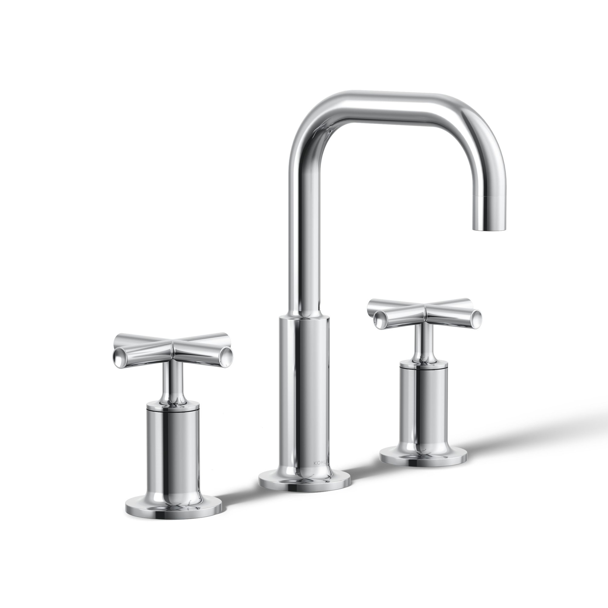 Kohler Purist Widespread Bathroom Faucet with Pop-Up Drain Assembly, 3-Hole High Arc Cross Handle Bathroom Sink Faucet, 1.2 gpm