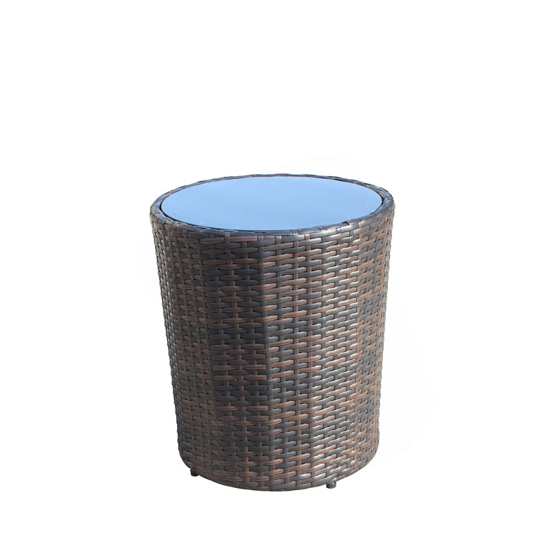 Table basse ronde pour l'extérieur avec verre trempé noir