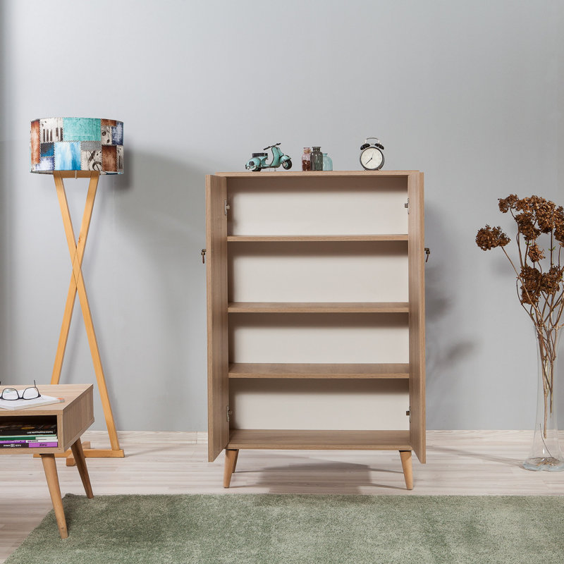 Modern Multi-Purpose Cabinet, Sonoma Oak Finish, 31.5 x 50.0 x 14.2 inches | 100% Melamine Coated Particle Board, 0.71-inch Thickness | Hornbeam Legs, Metal & Rope Handles, UV Coating | Numerous Shelves, Wall-Mountable, Stylish Design
