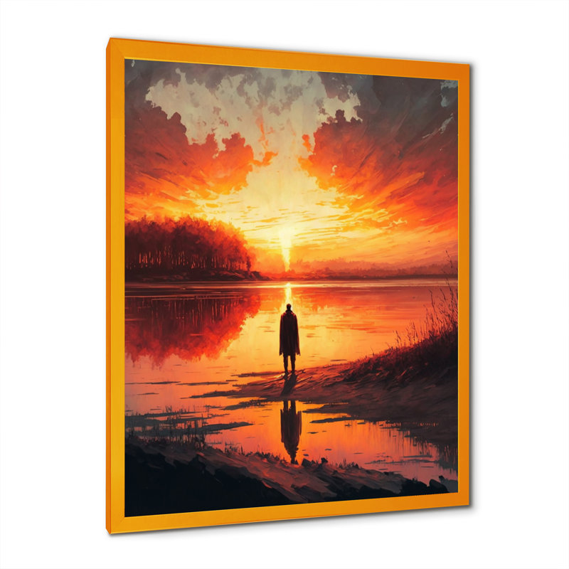 Regarder un coucher de soleil magnifique au bord du lac I - reproduction, H 44 po x l 34 po x P 1,5 po, Encadrement doré