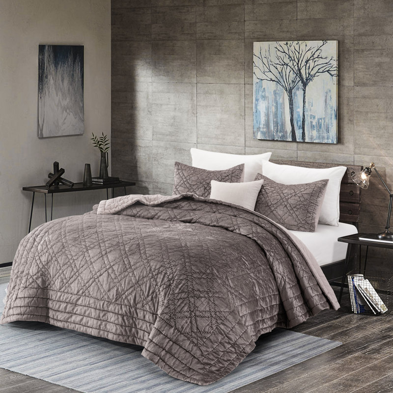 Ensemble de courtepointe Edie, Courtepointe grande et 2 taies décoratives, Vieux rose