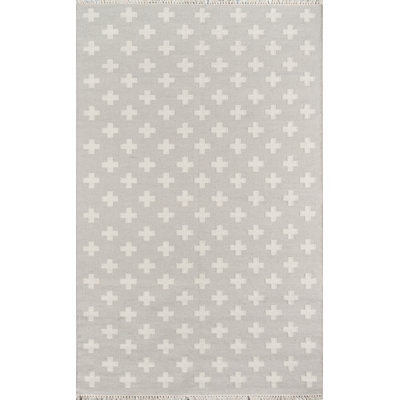 Tapis gris / blanc en laine tissé à la main Topanga