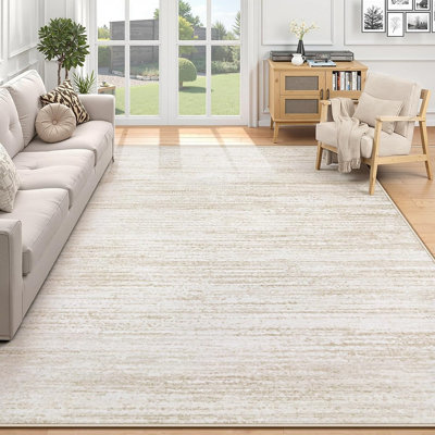 Tapis beige lavable, tapis moderne imprimé antidérapant et doux, tapis à poils courts résistant aux taches pour salon, chambre à coucher, salle à manger et chambre d'enfant