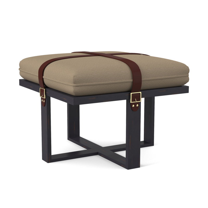 Square Boucle and Velvet Ottoman, Elise Flax 100% Polyester, Vintage Ebony