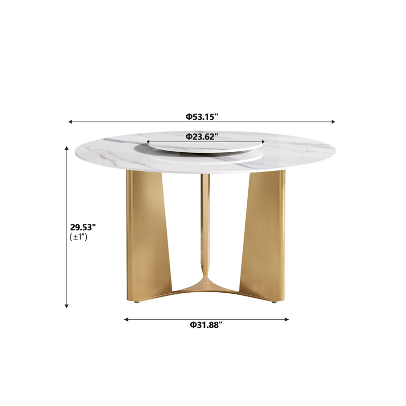 Table de salle à manger ronde en pierre frittée avec plateau tournant, H 29,53 po x L 53,15 po x l 53,15 po