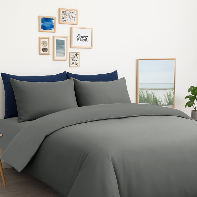 Microfiber No Pattern Duvet Cover Set with Pillowcases, Grey, Single Duvet Cover + 2 Standard Pillowcases