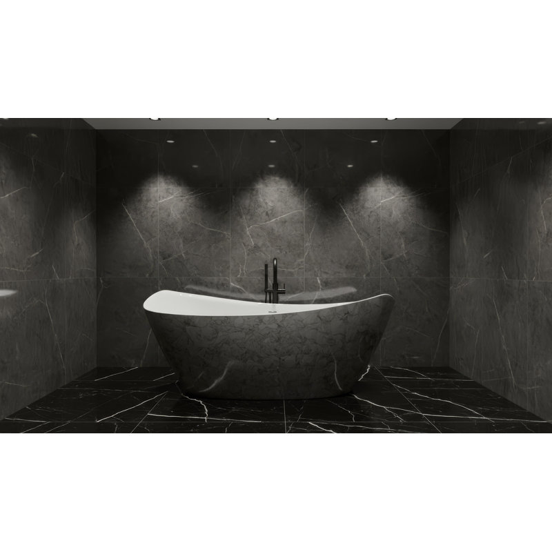 69.8'' L Freestanding Soaking Bathtub, Black/Silver
