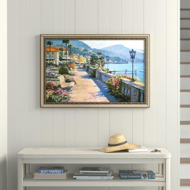 Bellagio Promenade par - Peinture, Impression encadrée, H 27,5 po x l 39,5 po, Champagne