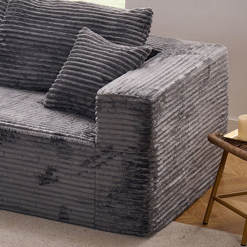 Causeuse modulaire 69,29 "avec accoudoirs avec accoudoirs, canapé modulaire en flanelle 2 places avec 3 coussins, canapé« Boneless »Cloud en boîte pour le salon petits espaces gris