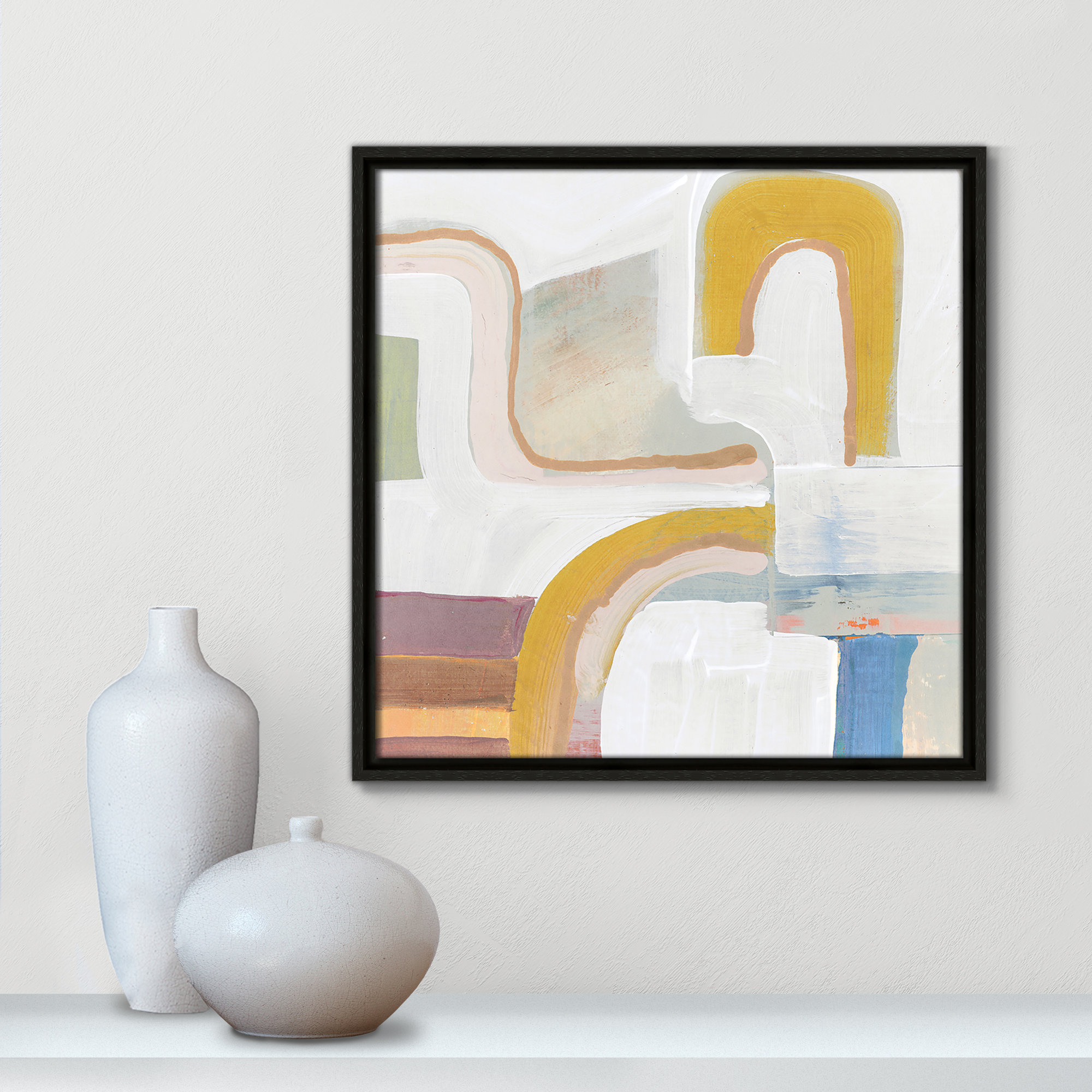 Together Again I by Cartissi - Floater Frame Painting Print on Canvas, 17.5" H x 17.5" W, Black