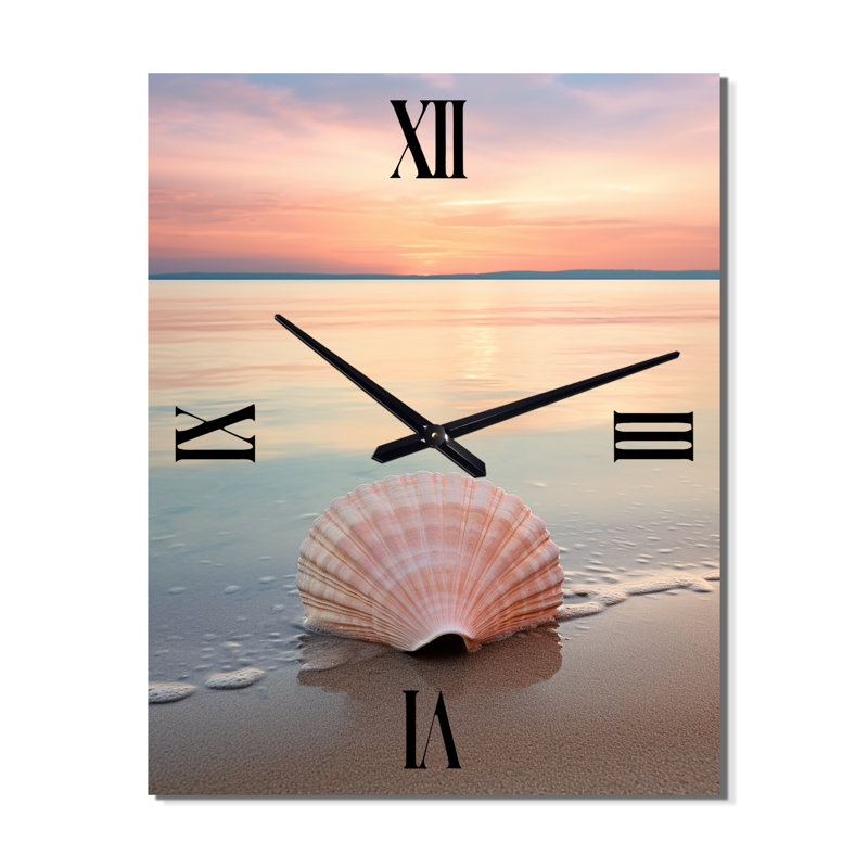 Horloge murale moderne Beige Seashore Serenade I - Animaux, Très grand