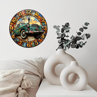 10'' Round MDF Wall Clock with Silent Quartz Movement and No-Drill Hanging Hook(AA Batteries Not Included)