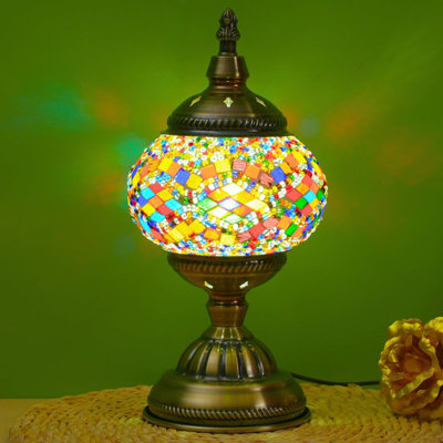 Turkish Moroccan Mosaic Table Lamp, Handmade Glass Bedside Night Light, Metal Base, Decorative Lantern for Bedroom, Living Room - Bulb Included