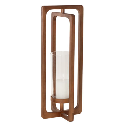 Wood Handmade Decorative Candle Lantern with Round Center Holder