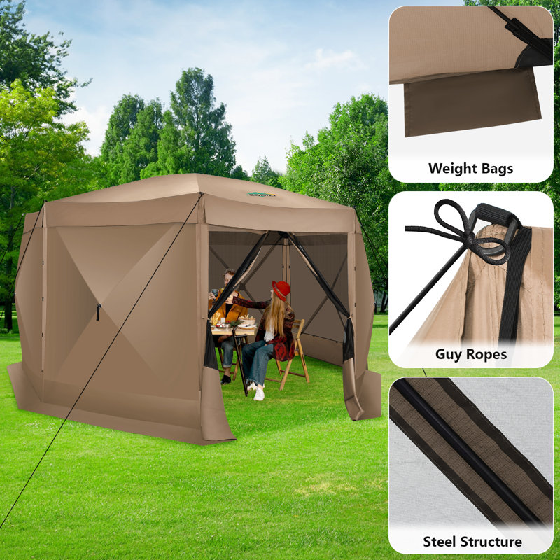 15x15ft Pop Up Gazebo Screen Tent Screen House for Camping, 15x15 Screen Room with Mosquito Netting, Hub Tent Instant Screened Canopy with Carrying Bag and Ground Stakes