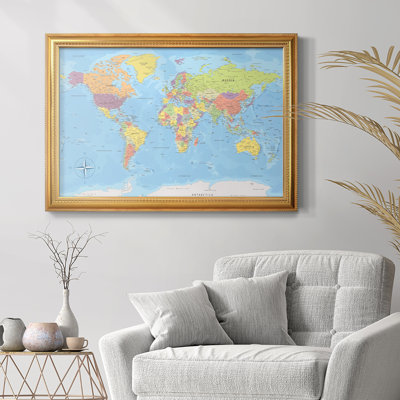 Push Pin Travel Map - Classic World Map Framed Canvas Wall Art Print