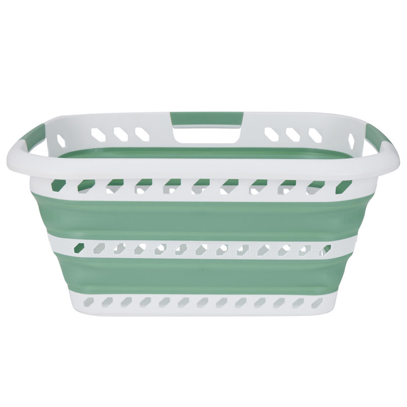  Collapsible Laundry Basket in White/Sage, White