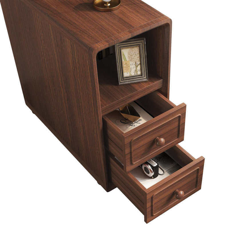 End Table with Drawers, Corner Table with Open Shelves, Tall Side Table for Bedroom and Corner