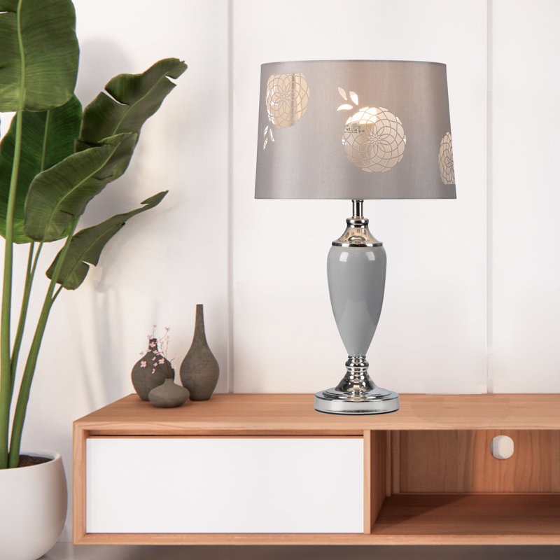 Lacy Bloom 53cm Stencil Metal Table Lamp, Grey/Chrome, Grey