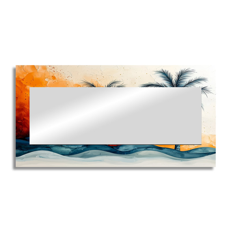 Desert Blossom Of Sunrise Colors Plam Trees I - Traditional Mirror Wall Art - Printed On Metal, 28" x 55"