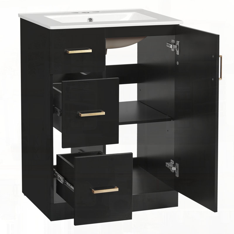Meuble-lavabo moderne avec tiroirs de lavabo avec porte à fermeture en douceur, Noir