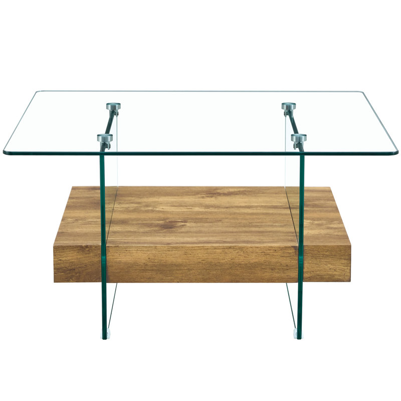 Hezekiah 31.4" Modern Two-Tier Square Coffee Table, Natural Wood