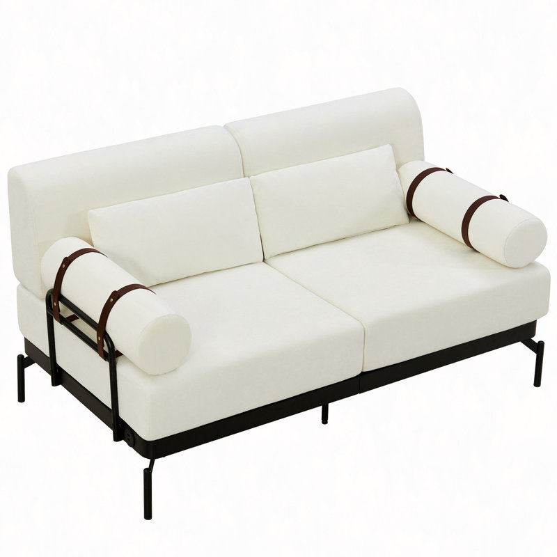 Canapé-lit à 2 places 59 po avec ports USB flexibles, accoudoirs cylindriques uniques, Beige