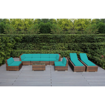 Ensemble de conversation modulaire en rotin avec coussins 9 pièces Barna - aucun assemblage requis