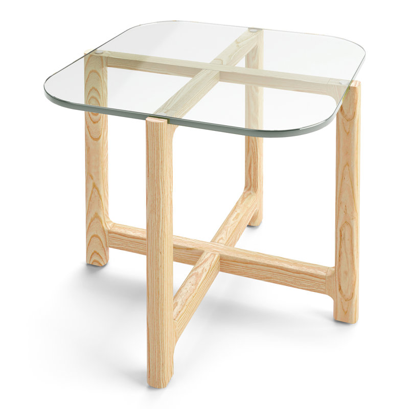 Table de bout Quarry, Verre transparent, Bois de frêne naturel