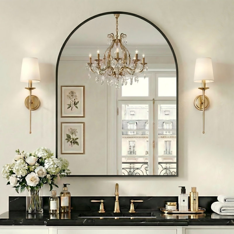 Miroir mural décoratif en verre trempé et alliage d'aluminium, 40 po x 30 po, Noir
