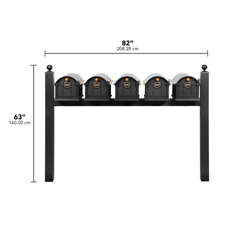 Balmoral Quint Mount Mailbox /w/ Ball Finials & Personalized Door Medallion (5 Mailboxes, Quint Mount Rack, 5 Medallions)