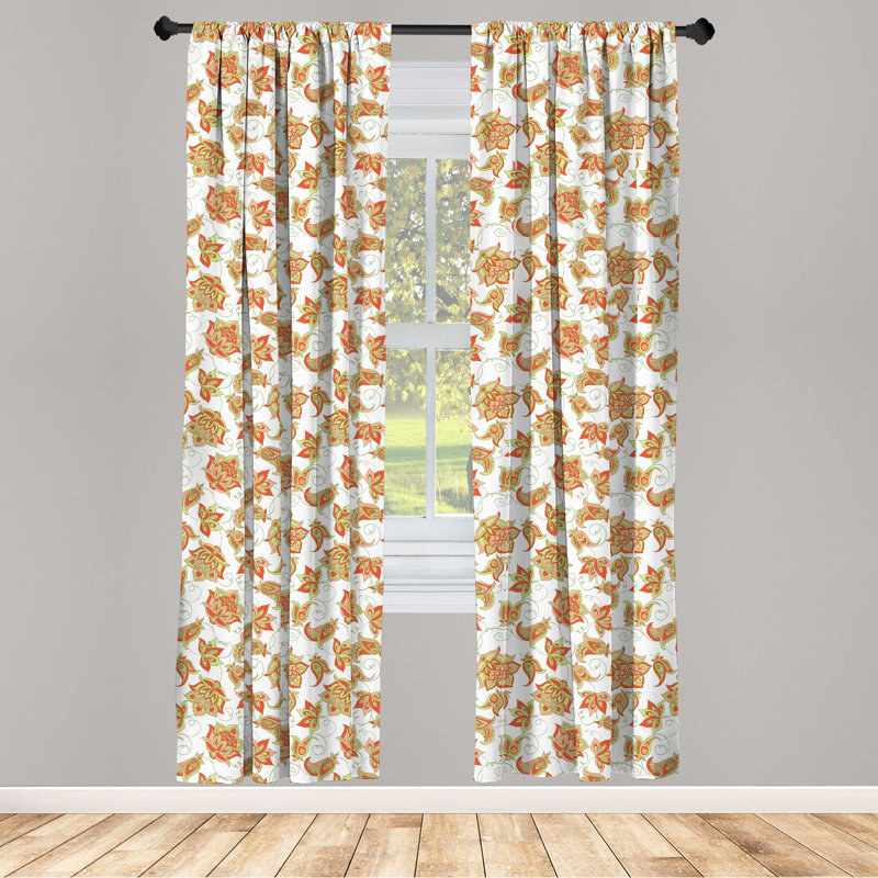 Paisley Floral Semi-Sheer Rod Pocket Curtain Panels, 28" x 84", Red/Orange/Green
