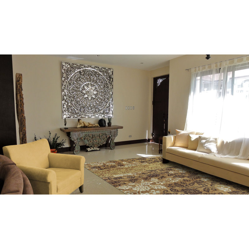 Tapis oriental noué à la main Timeo, brun doré / châtaignier, tapis décoratif 4 pi x 6 pi, Rectangle 7 pi 9 po x 9 pi 9 po