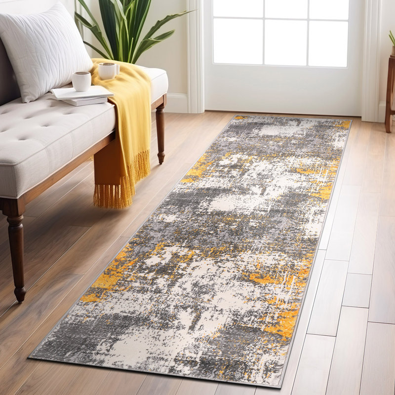 Owensby Performance Gray/Yellow/Ivory Rug, Runner 2' x 7'
