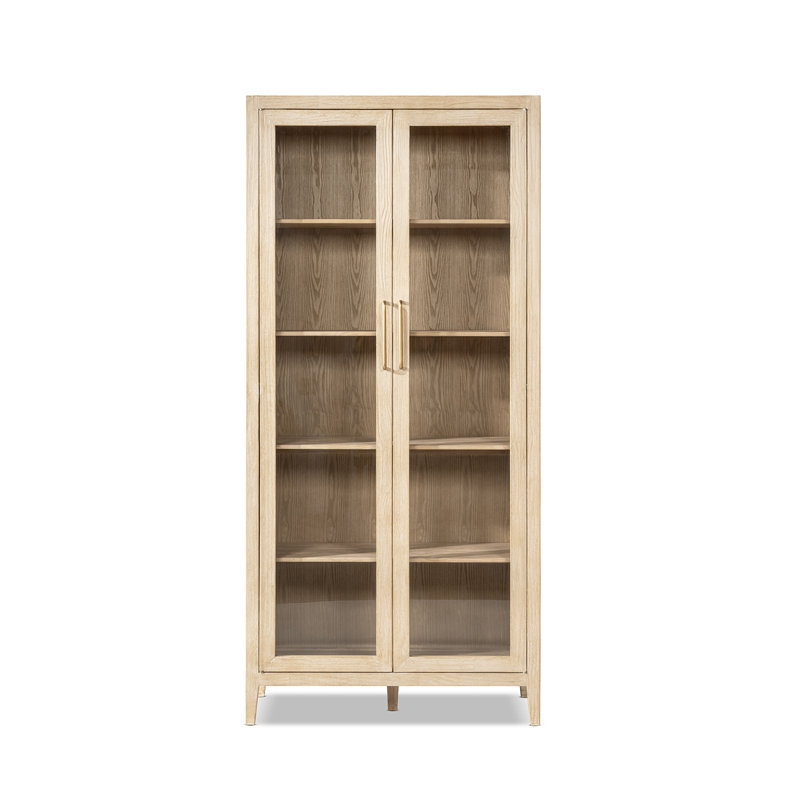 Vitrine en verre de pin recyclé 93 po Marlowe, blanc brossé, bois de pin récupéré blanc brossé