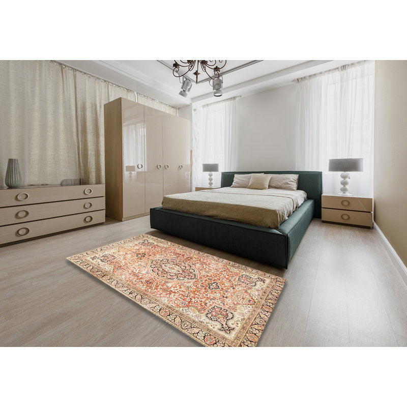 Tapis oriental beige / orange / noir, Rectangle 5 pi x 7 pi