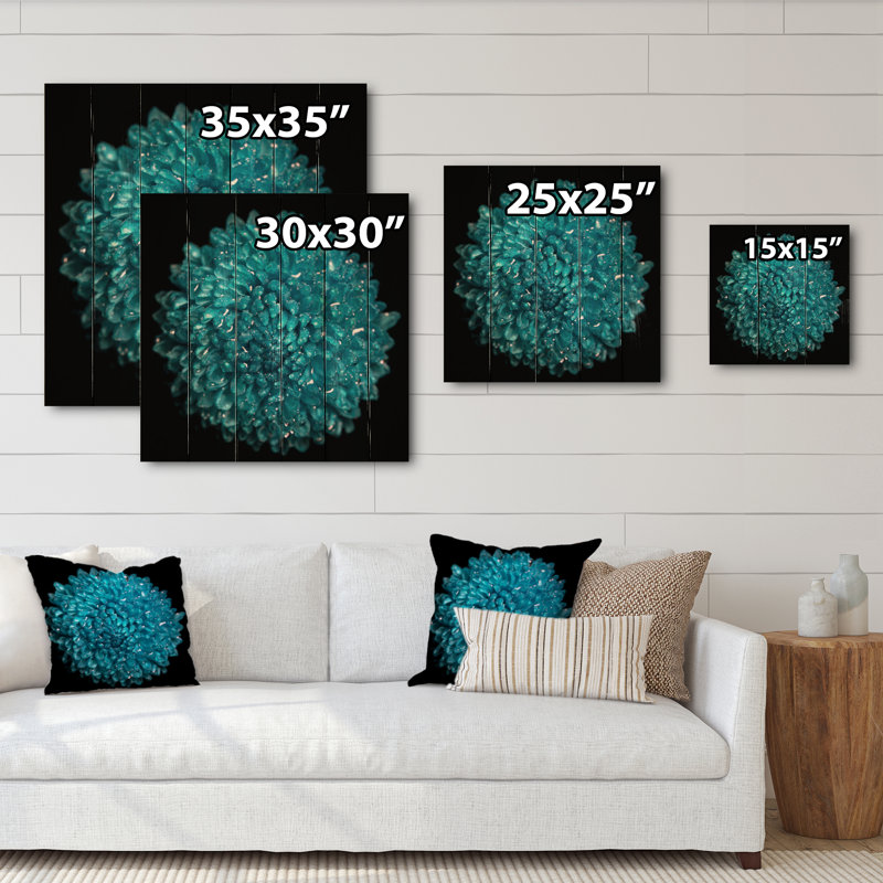 Turquoise fleurie - peinture sur bois sans cadre, H 40 po x l 40 po x P 1 po