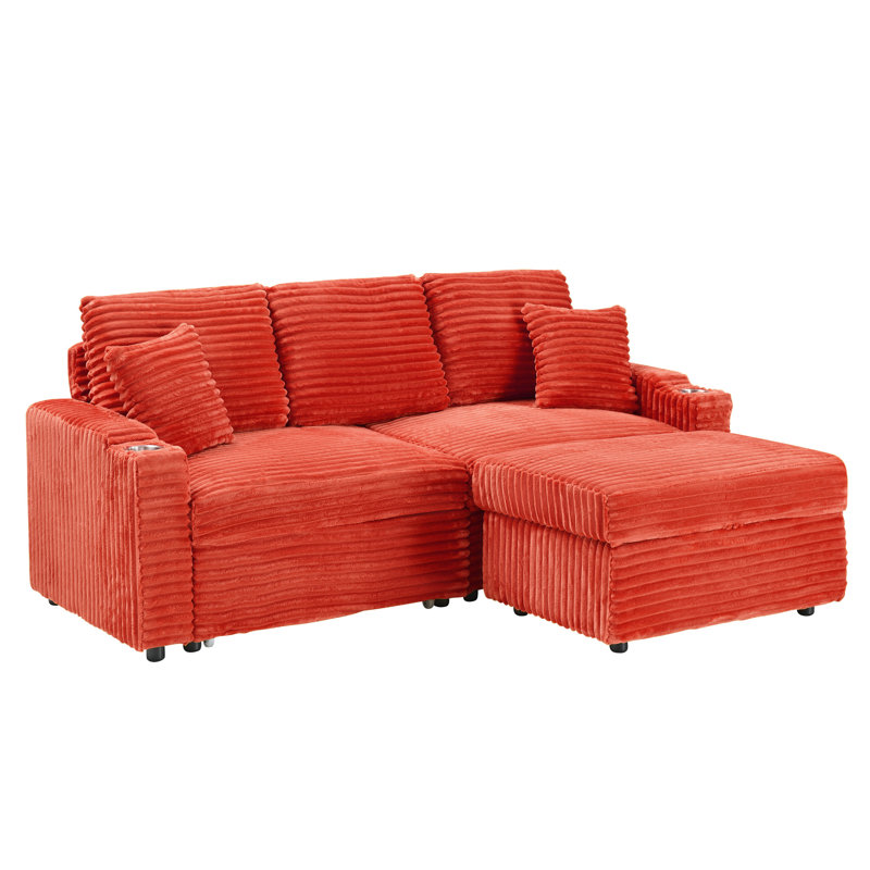 80" Loveseats Sofa With Ottoman, Red