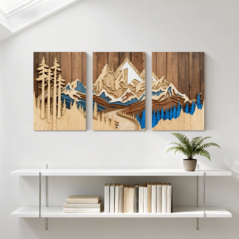 «Landscape & Nature Mountain Forest River Landscape», ensemble de 3 impressions sur toile, H 36 po x l 72 po
