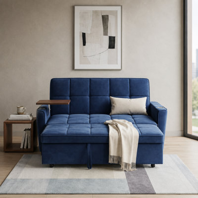 46'' Folding Pull Out Sleeper Sofa,Small Convertible Sofa Bed with Side Table & Side USB Port