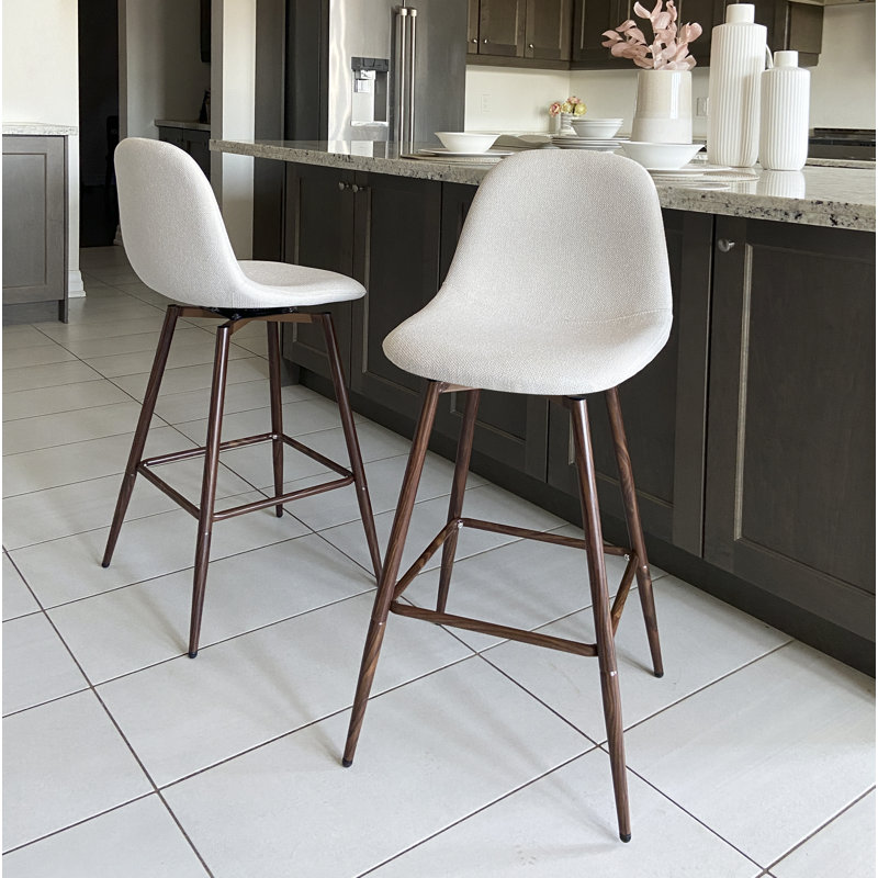 Moulton 26" Swivel Upholstered Counter Stools for Kitchen Island with Backrest and Footrest, Terry Fabric-Beige