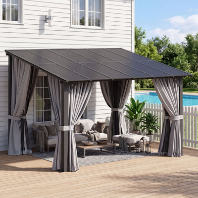12 Ft. W X 10 Ft. D Outdoor Pergola With Canopy & Curtains