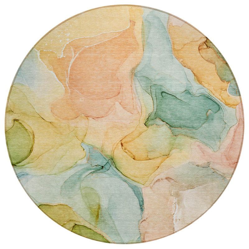 Alfonzo Washable Abstract Indoor / Outdoor Rug, Round 8'