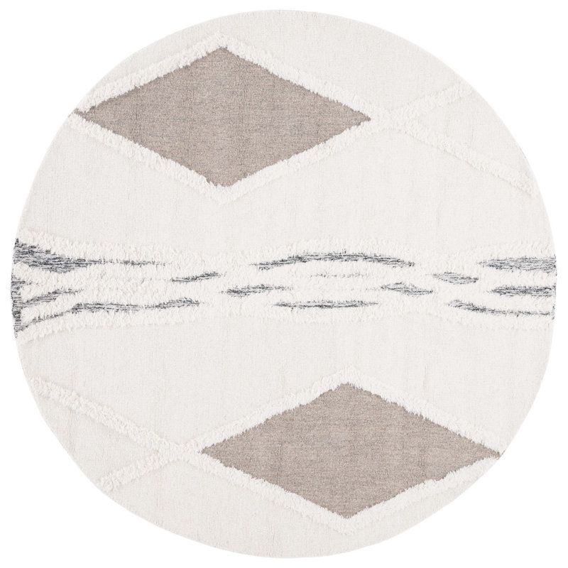 Jacobo Hand Tufted Wool/Cotton Geometric Rug in Brown/Ivory, Round 6'